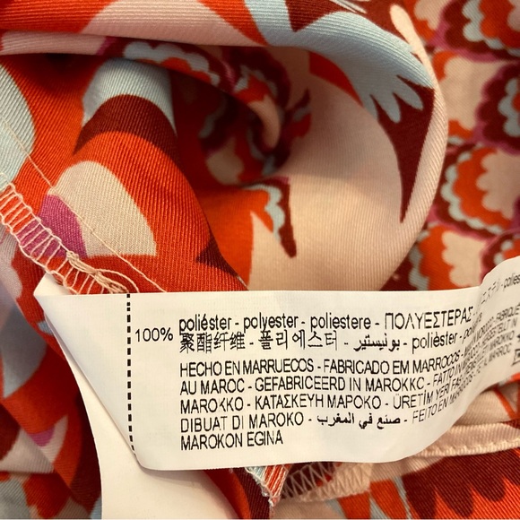 ZARA Satin Faux Silk Twill Red Pink Blue Paisley Scarf Print Button Up Shirt - Picture 7 of 10